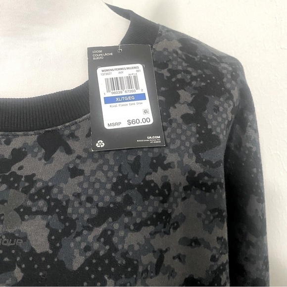 Under Armour Women’s Rival Fleece Camo Crew XL Loose Fit Black/Gray - Picture 7 of 12